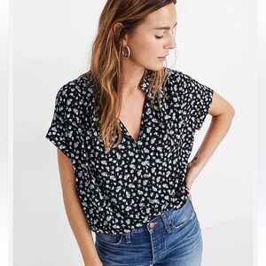 Madewell Floral Button Down Short Sleeve Blouse